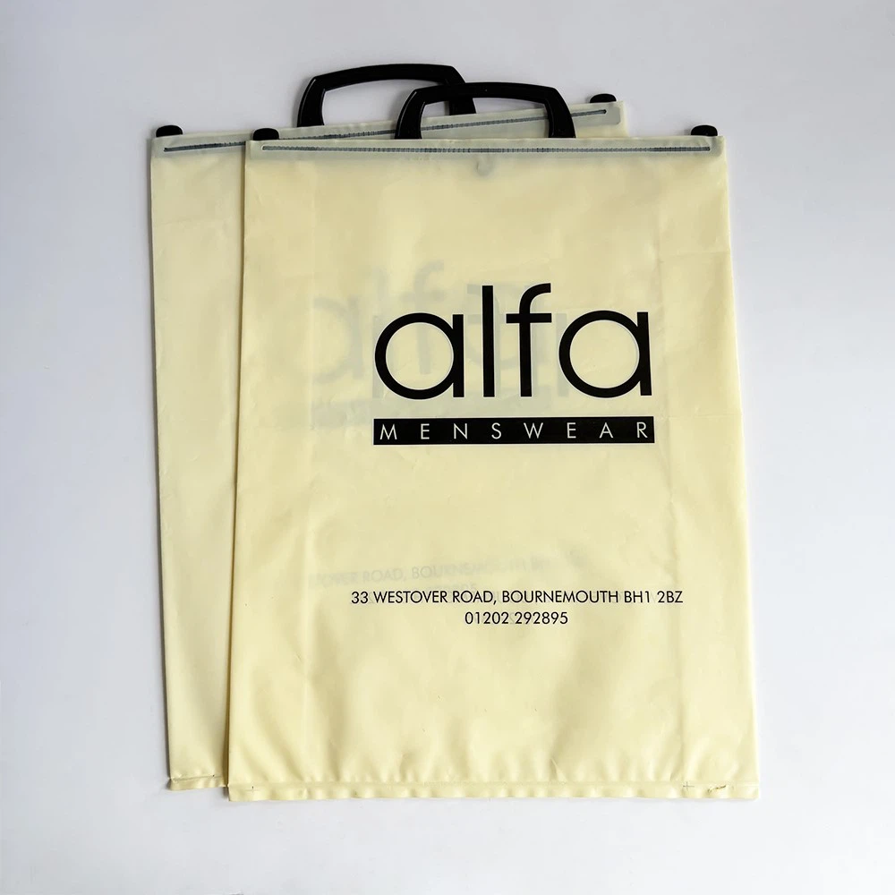 Plastic shopping bag with hard handles Plastic shopping bag with hard handles